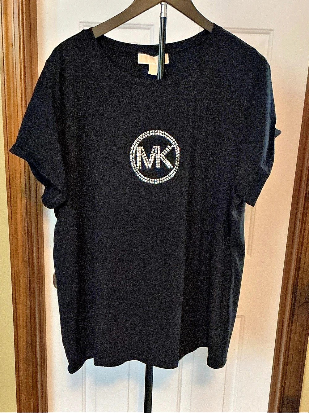 Michael Kors Studded Logo Charm Organic Cotton Jersey T-Shirt Black Tee Size 2X